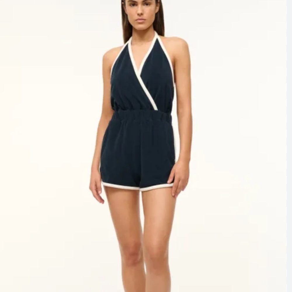 New STAUD Navy and White Tennis Halter Romper